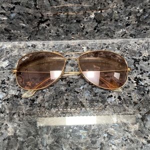 Ray-Ban Gold and Brown Aviator Sunglasses